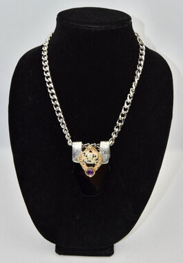 J. Jansen Brutalist Onyx Gold & Silver Austrian Crystal Statement Necklace